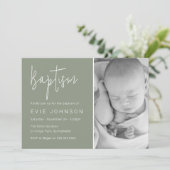 Invitation Belle fille bébé ou garçon Photo Sage Baptême (Debout devant)