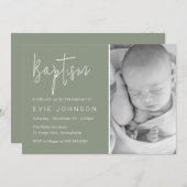 Invitation Belle fille bébé ou garçon Photo Sage Baptême (Devant / Derrière)