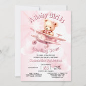 Invitation Belle fille Bébé Ours Pilote Avion Rose Belle (Devant)
