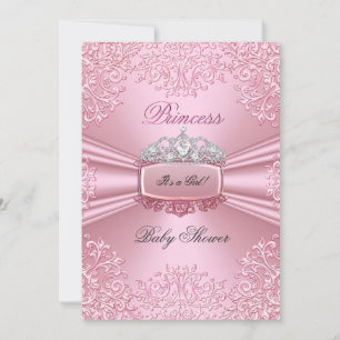 Invitation Belle Fille de Baby Shower Couronne de dentelle ro