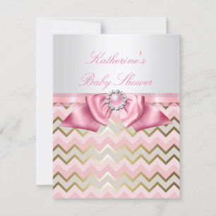 Invitation Belle Fille de Fête de Naissance Rose Or Chevron