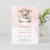 Invitation Belle fille éléphant bébé prendre une douche rose (Debout devant)