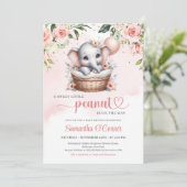 Invitation Belle fille éléphant dans le panier à fleurs et le (Debout devant)