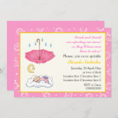 Invitation Belle fille endormie saupoudrer rose et jaune (Devant / Derrière)