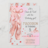 Invitation Belle fille rose fête d'anniversaire (Devant / Derrière)