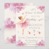 Invitation Belle fille rose fête d'anniversaire (Devant / Derrière)