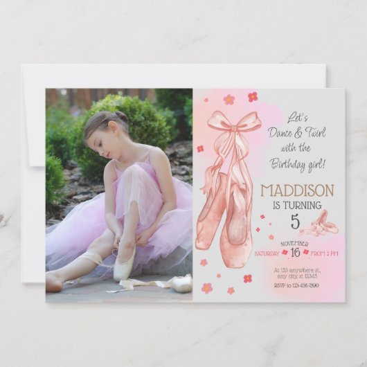Invitation Belle fille rose fête d'anniversaire (Devant)