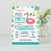 Invitation Belle Flamant rose Piscine Tropicale Anniversaire (Debout devant)