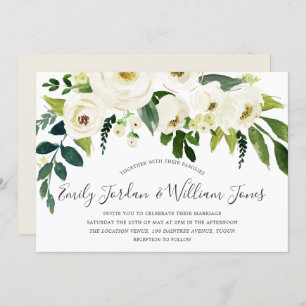 Invitation Belle Fleurs Blanches Crème Mariage élégant