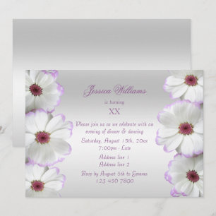 Invitation Belle Fleurs Blanches et Lilas Anniversaire