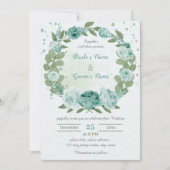 Invitation belle fleurs bleues verdure couronne mariage (Devant)