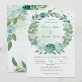 Invitation belle fleurs bleues verdure couronne mariage (Devant / Derrière)