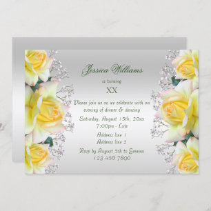 Invitation Belle Fleurs Roses de Paix Jaune Anniversaire