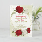 Invitation Belle fleurs rouges vert feuilles anniversaire (Debout devant)