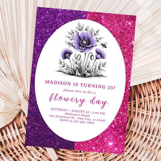Invitation Belle fleurs violettes anniversaire