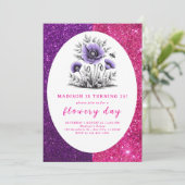 Invitation Belle fleurs violettes anniversaire (Debout devant)