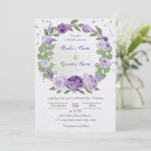 Invitation belle fleurs violettes vert feuille invi mariage (Debout devant)
