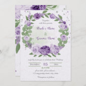 Invitation belle fleurs violettes vert feuille invi mariage (Devant / Derrière)