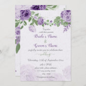 Invitation belle fleurs violettes vert feuille mariage (Devant / Derrière)