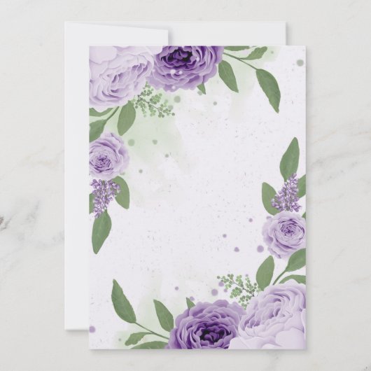 Invitation belle fleurs violettes vert feuilles anniversaire (Dos)