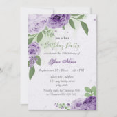 Invitation belle fleurs violettes vert feuilles anniversaire (Devant)