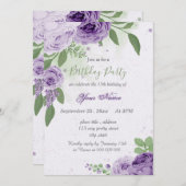 Invitation belle fleurs violettes vert feuilles anniversaire (Devant / Derrière)