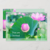 Invitation Belle floraison de feuilles vertes de lotus rose (Devant / Derrière)