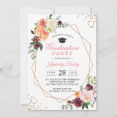 Invitation Belle Floral Gold Frame Photo Graduation Party (Dos)
