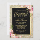 Invitation Belle Floral Gold Sparkles Graduation Party (Devant)