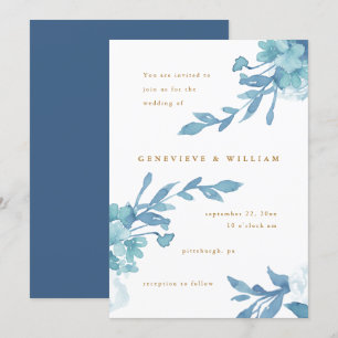 Invitation Belle Florale Bleue avec Texte couleur or