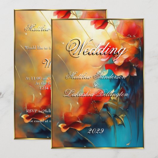 Invitation Belle florale colorée Mariage moderne (Devant / Derrière)