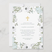 Invitation Belle florale grise et blanche | Baptême (Devant)