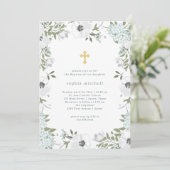 Invitation Belle florale grise et blanche | Baptême (Debout devant)