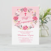 Invitation Belle florale moderne Wreath Première communion (Debout devant)
