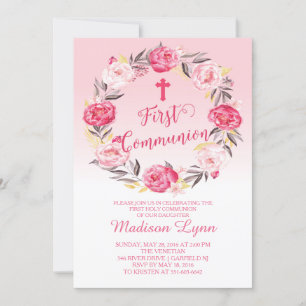 Invitation Belle florale moderne Wreath Première communion