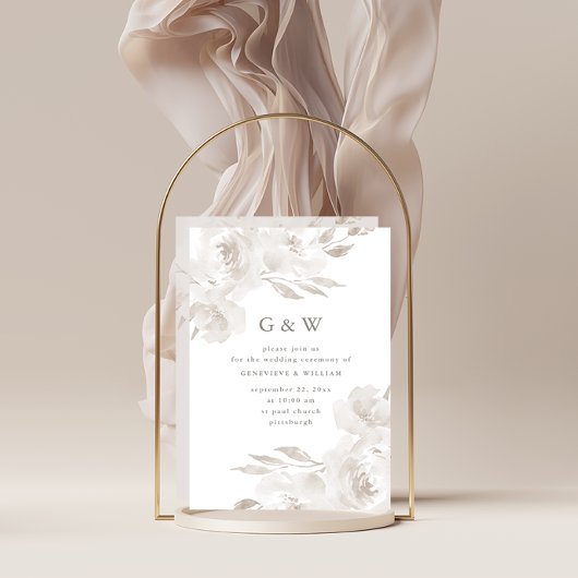 Invitation Belle florale neutre avec Mariage Monograms
