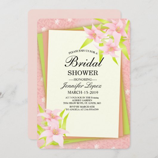 Invitation Belle florale rosée (Devant / Derrière)