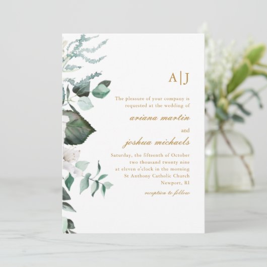 Invitation Belle Flore Blanche et Verdure Monogram Invit (Debout devant)