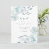Invitation Belle Flore Bleue avec Mariage Monograms (Debout devant)