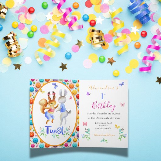 Invitation Belle Forêt Animaux Lapins 1er Anniversaire Polka 