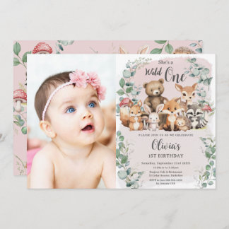 Invitation Belle forêt Animaux Sauvages Un 1er anniversaire P