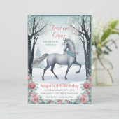 Invitation Belle Forêt d'hiver Cheval Floral Anniversaire (Debout devant)