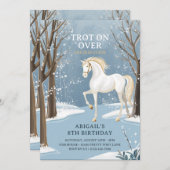Invitation Belle forêt d'hiver Snowy White Horse Anniversaire (Devant / Derrière)