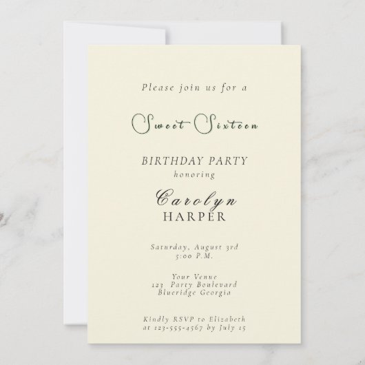 Invitation Belle forêt enchantée Sweet 16 (Dos)