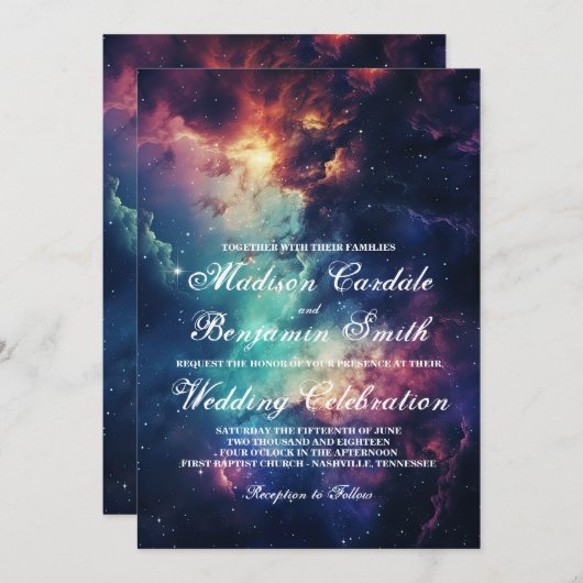 Invitation Belle Galaxy Celestial Sous les étoiles Mariage (Devant / Derrière)