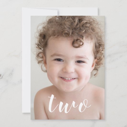 Invitation Belle Garçon FILLE 2e anniversaire fête Script pho (Devant)