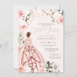 Invitation Belle Gown Jolie en rose Blush Rose doux 16<br><div class="desc">Design élégant et luxueux,  avec des roses douces et blanches,  des accents dorés et une belle poupée dans une robe luxueuse et fleurie. Tout le texte est entièrement personnalisable.</div>