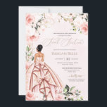Invitation Belle Gown Jolie en rose Blush Rose Sweet 16<br><div class="desc">Design élégant et luxueux,  avec des roses douces et blanches,  des accents dorés et une belle poupée dans une robe luxueuse et fleurie. Tout le texte est entièrement personnalisable.</div>