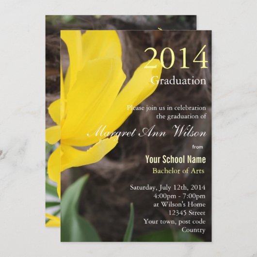 Invitation Belle graduation de fleur de tulipe jaune (Devant / Derrière)