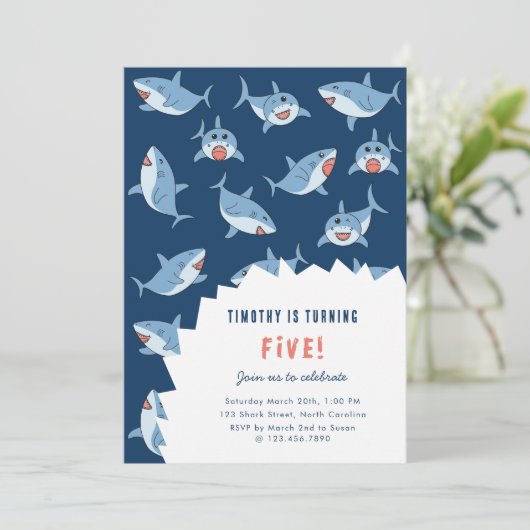 Invitation Belle Grande White Sharks Ocean Anniversaire (Debout devant)